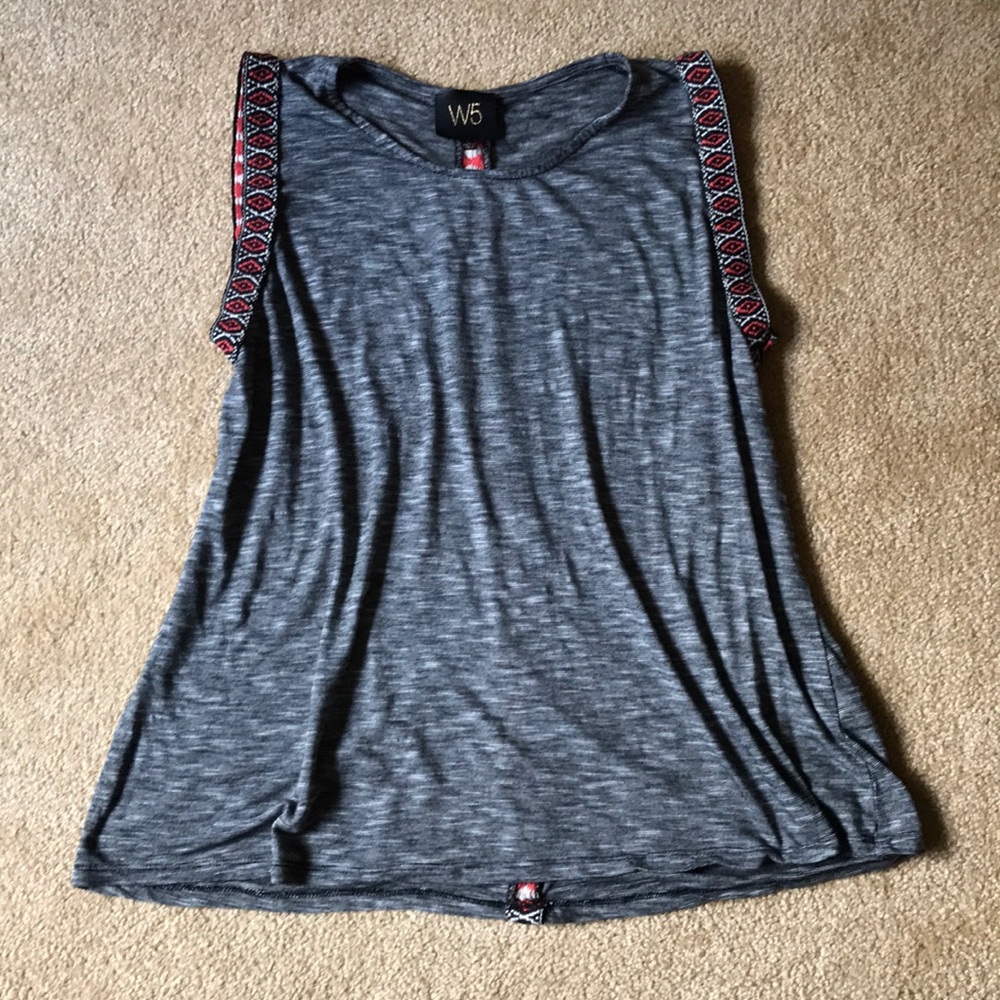 W5 Large tank top sleeveless blouse woven gray